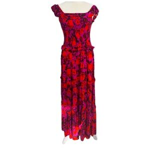 Abel the Label by Anthropologie Red Purple Floral Maxi Dress
